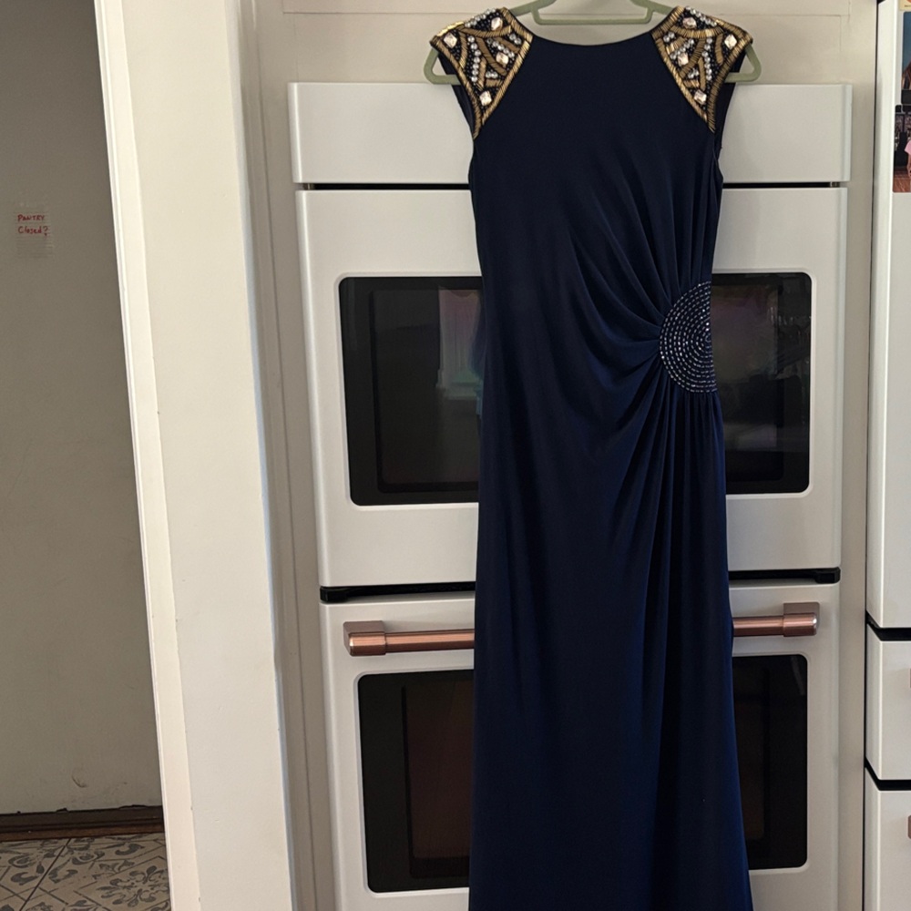 Elegant Navy Blue Beaded Gown